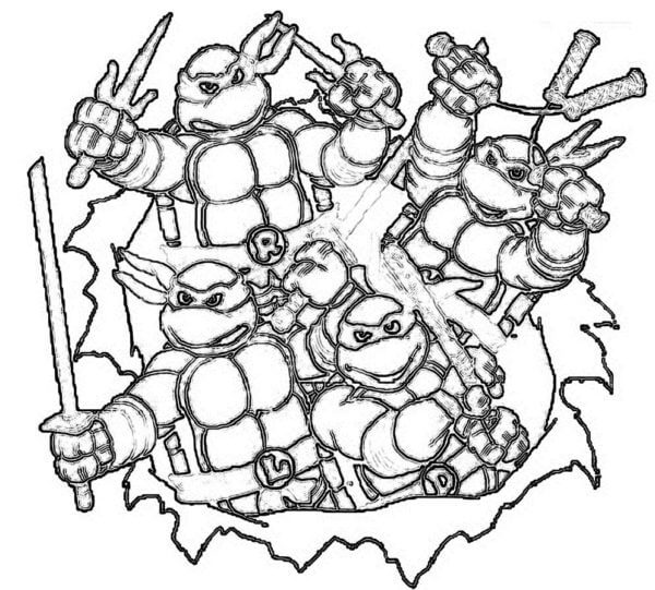 The Turtles Emerge From The Wall coloring page