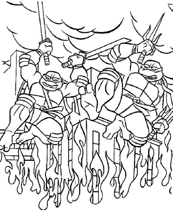 Turtles on Fire coloring page