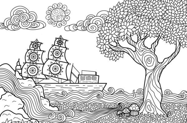 Um Navio Com Velas Corta o Mar coloring page