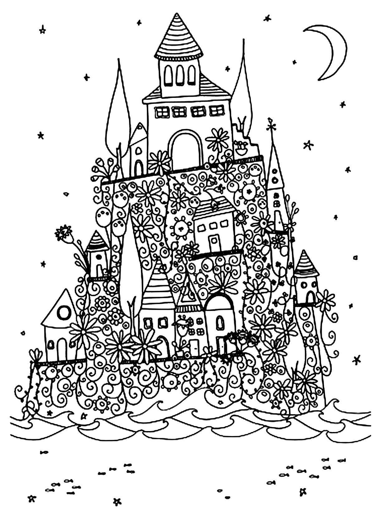 Village In Night coloring page