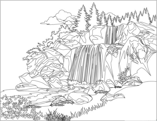 Waterfall in The Forest coloring page