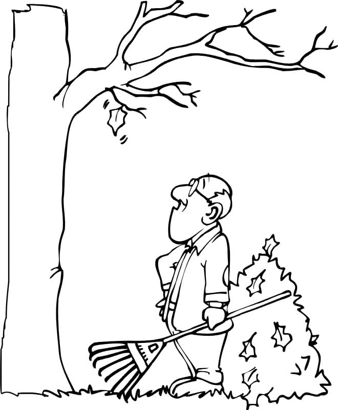 A Man is Raking Leaves coloring page - Download, Print or Color Online ...