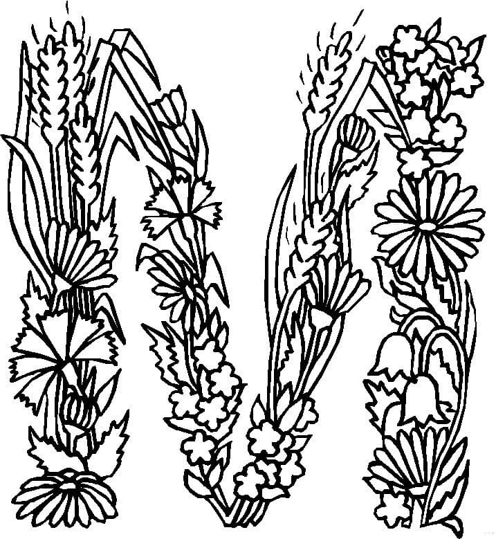 Alphabet Flower Letter M coloring page