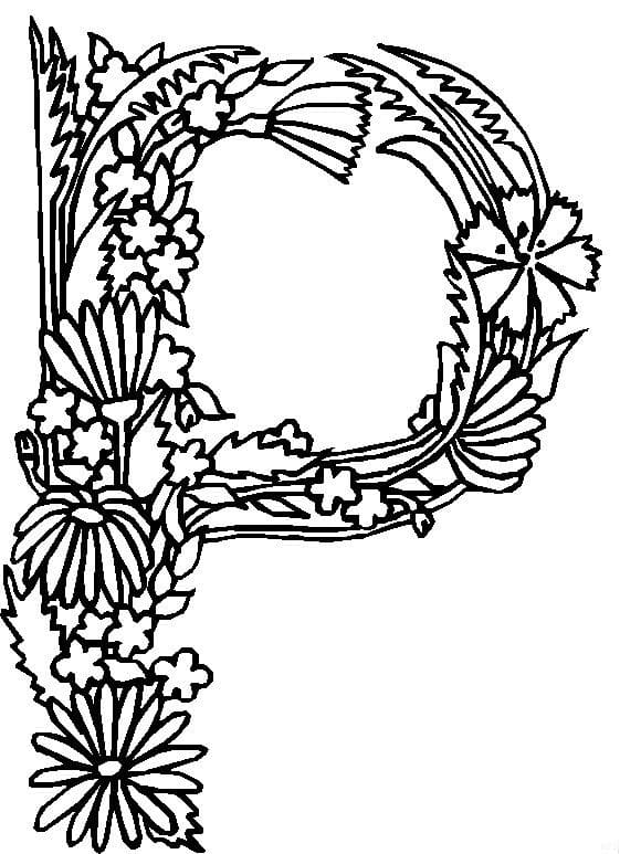 Alphabet Flower Letter P coloring page