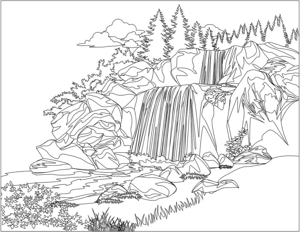 Amazing Waterfall Landscape coloring page