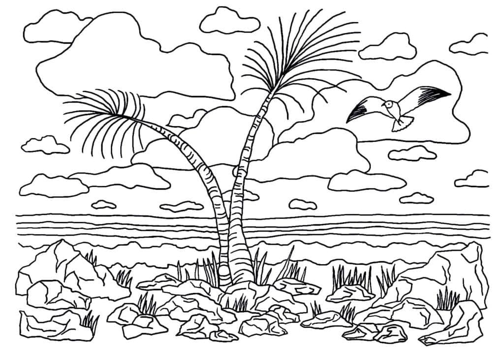 Beautiful Island Landscape coloring page