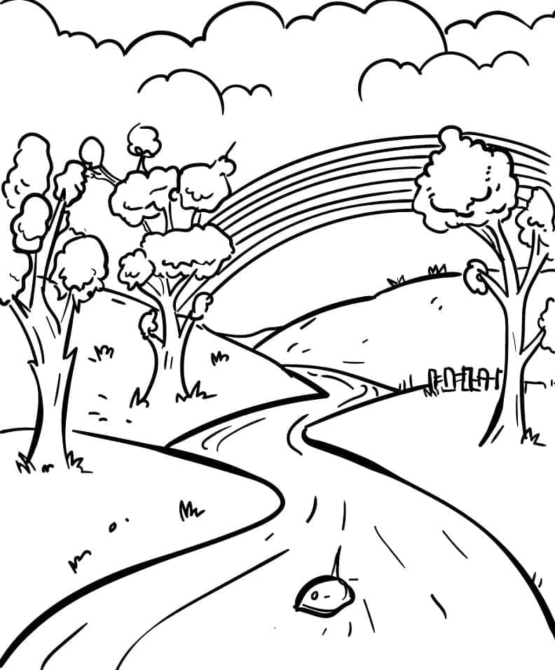 Beautiful Landscape with Rainbow coloring page