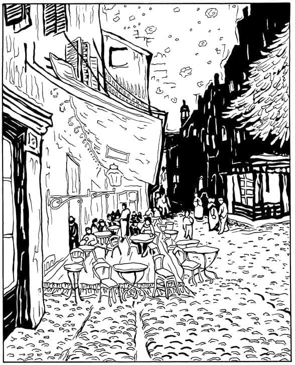 Café Terrace at Night by Vincent Van Gogh coloring page