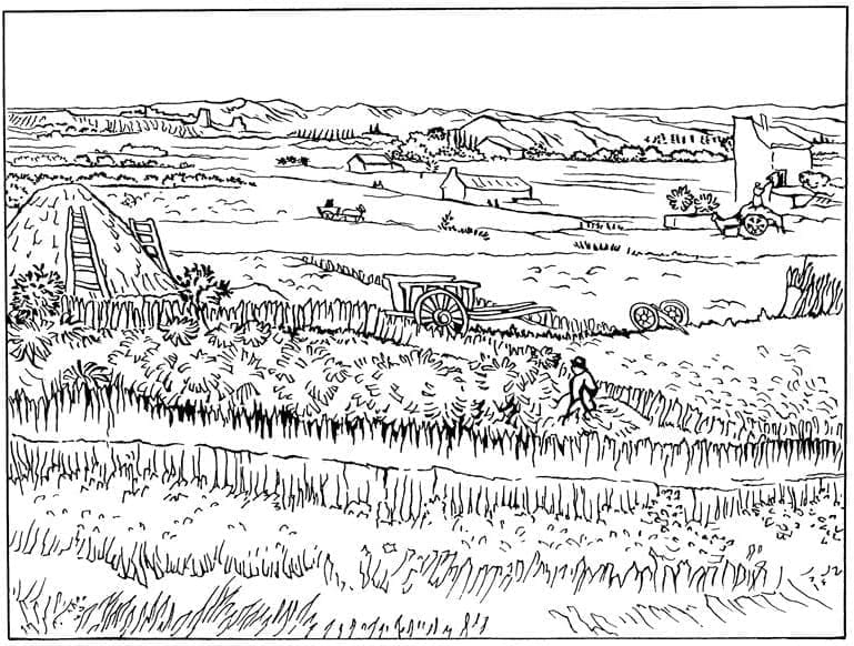 Corn Harvest in Provence by Vincent Van Gogh coloring page