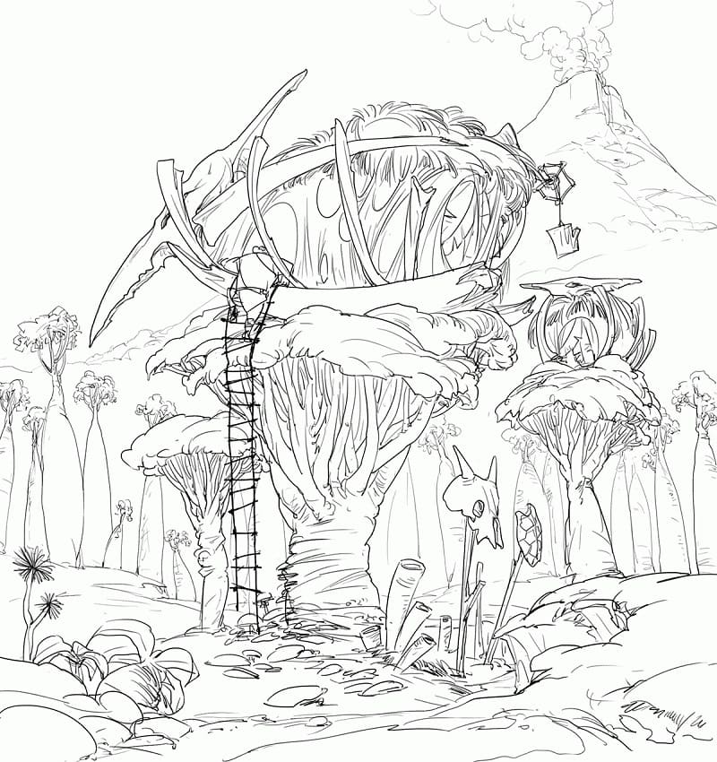 Creepy Treehouse coloring page