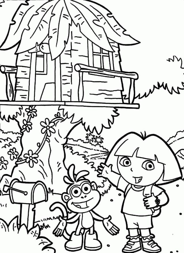 Dora and Treehouse coloring page