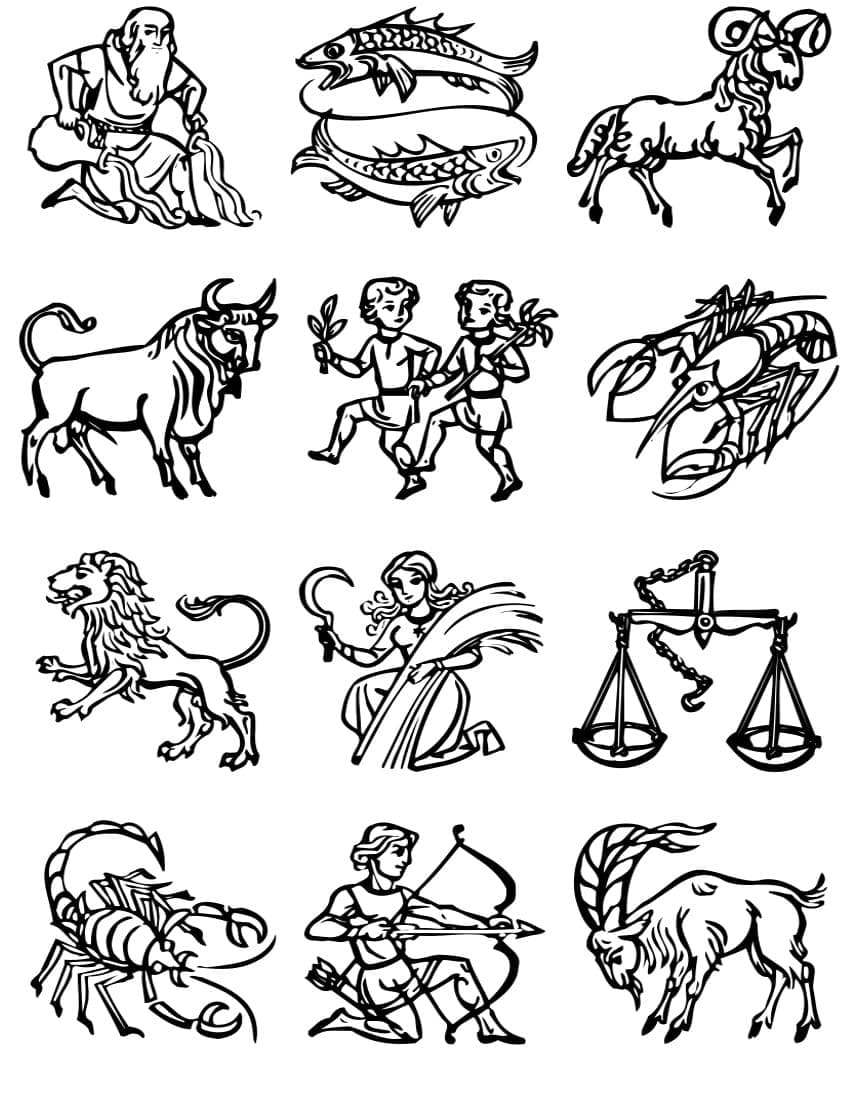 Drawing of Zodiac Signs coloring page