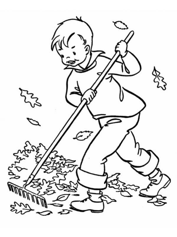Happy Boy is Raking Leaves coloring page - Download, Print or Color ...