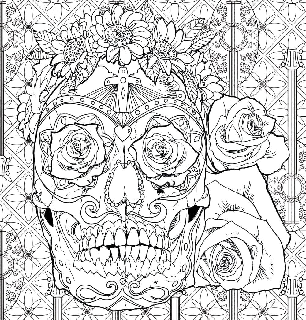 Horror Skull with Roses coloring page - Download, Print or Color Online ...