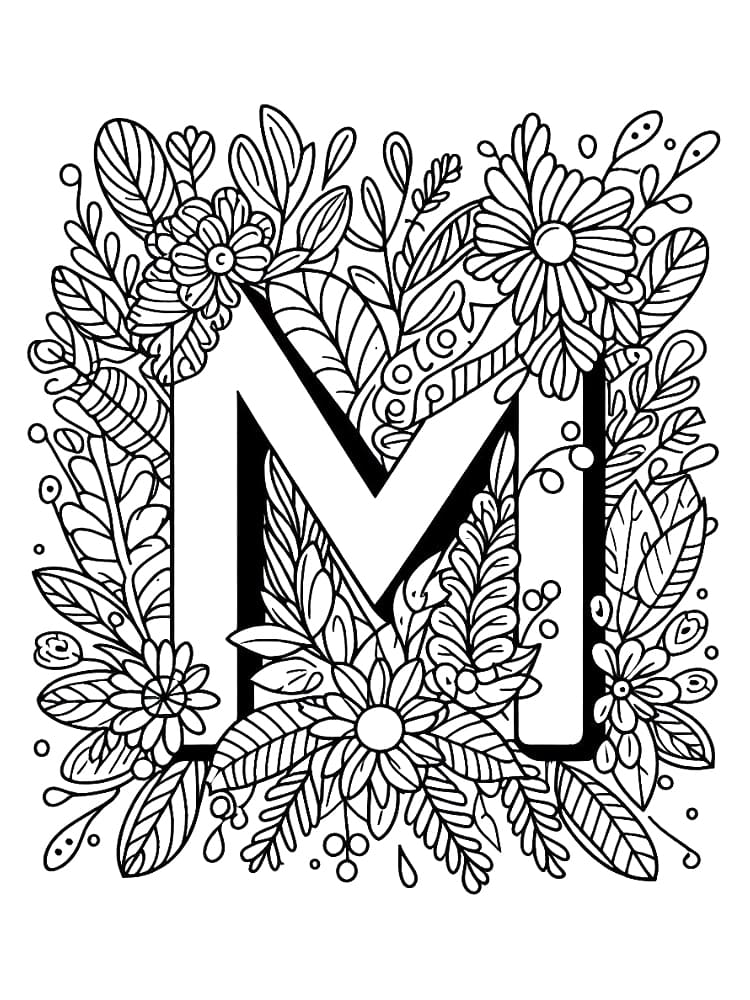 Letter M Alphabet Flower coloring page