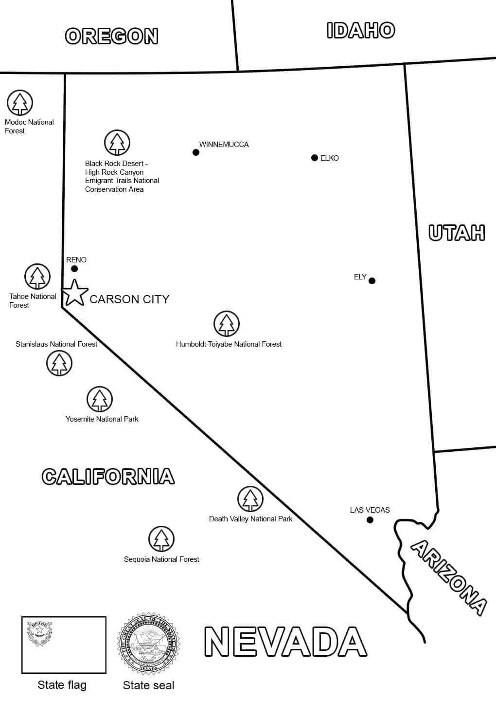 Map of Nevada coloring page