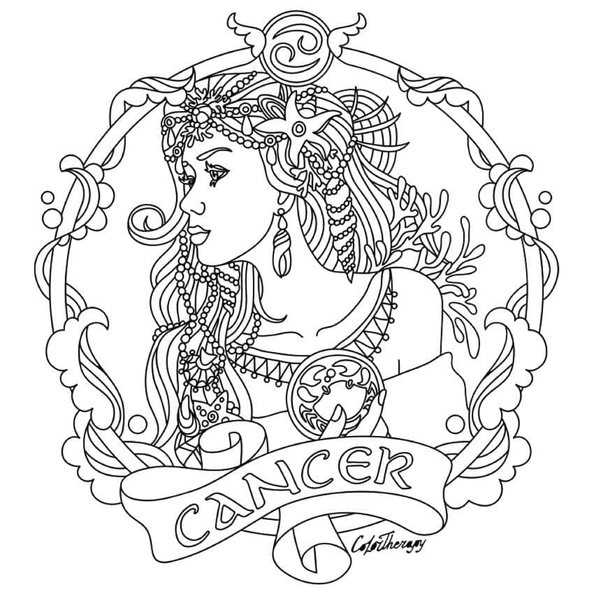 Nice Cancer Zodiac Sign coloring page