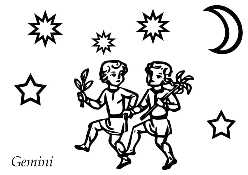 Print Gemini Zodiac Sign coloring page