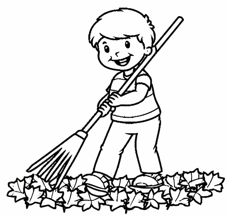Raking Leaves Boy coloring page - Download, Print or Color Online for Free
