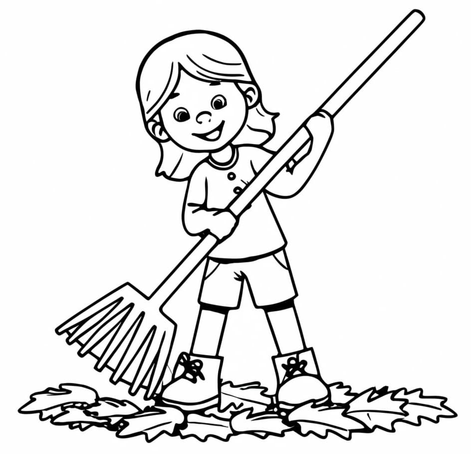 Raking Leaves Girl coloring page - Download, Print or Color Online for Free