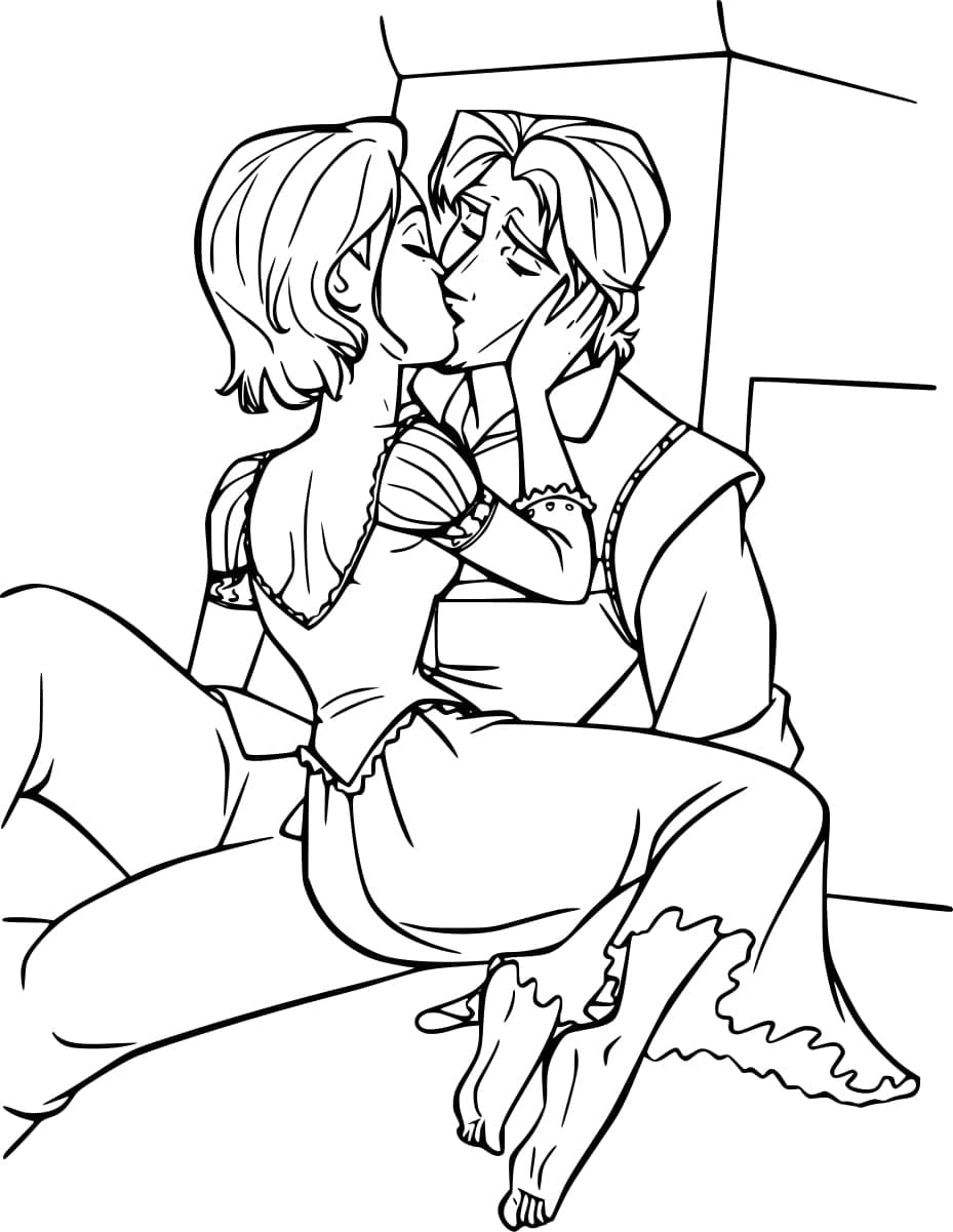 Rapunzel Kisses Flynn coloring page