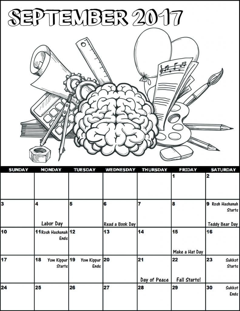 September 2017 Calendar coloring page