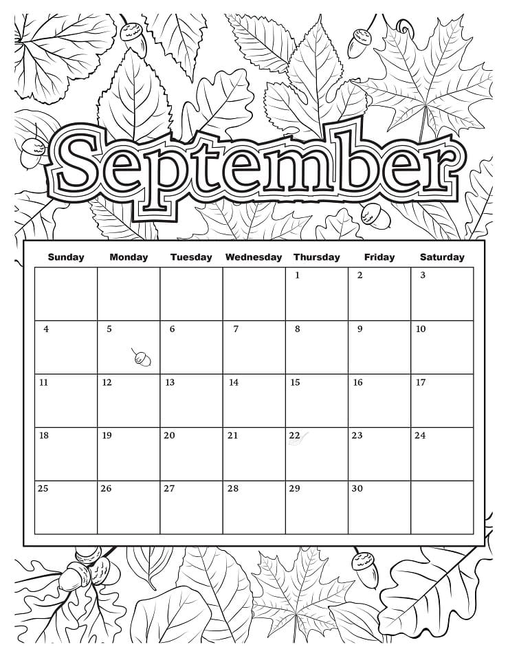 September Calendar coloring page