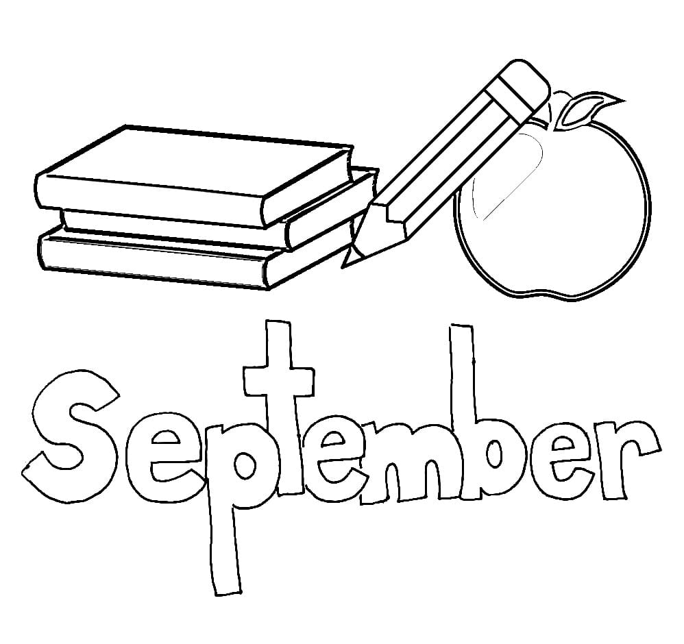 September with Books coloring page