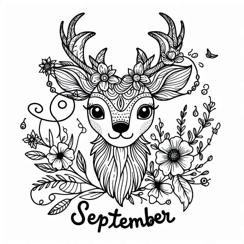 September with Deer coloring page