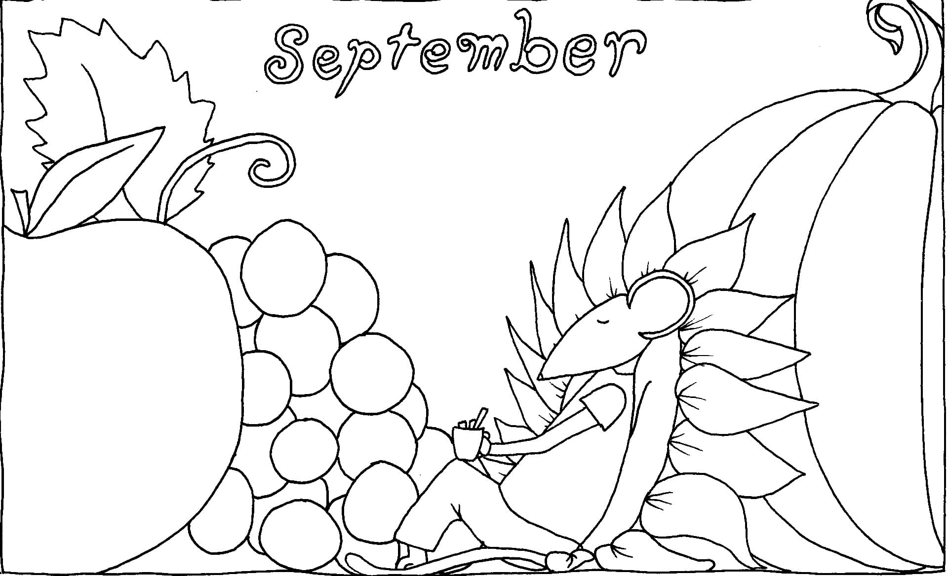 Sleeping Hedgehog on September coloring page