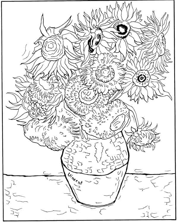 Sunflowers by Vincent Van Gogh coloring page