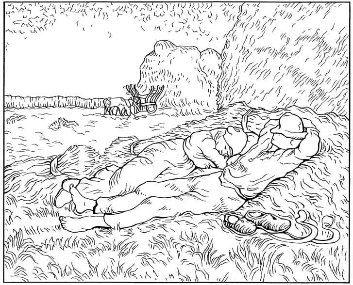 The Siesta by Vincent Van Gogh coloring page