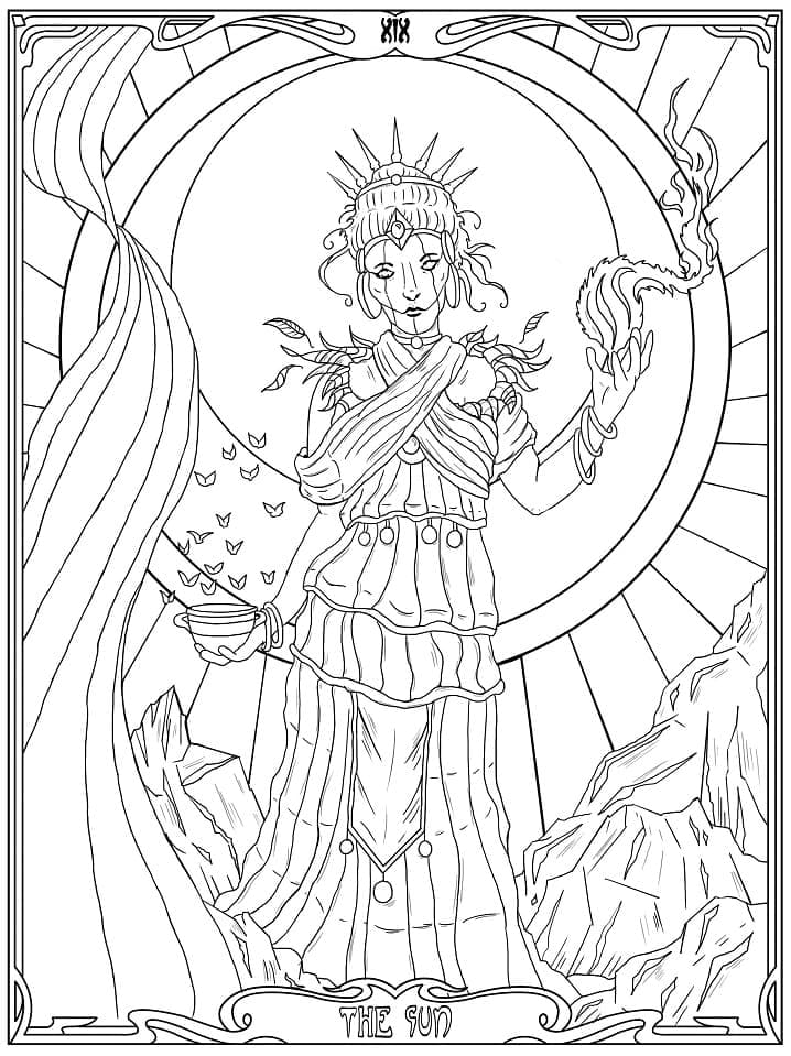 The Sun Tarot coloring page