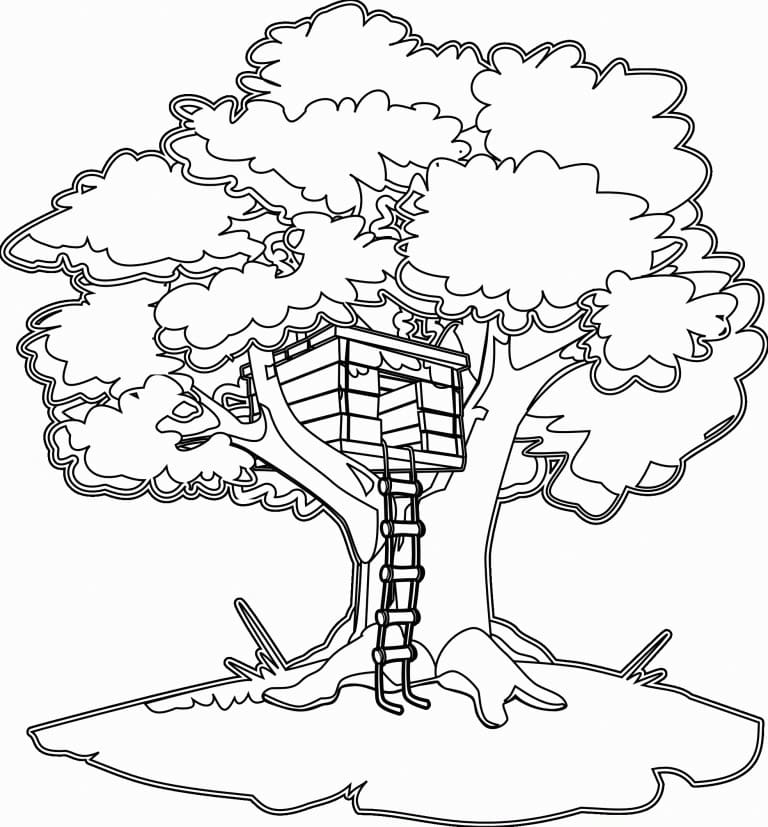 Treehouse with Ladder coloring page