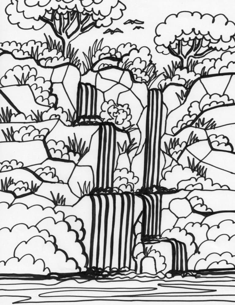 Wonderful Waterfall Landscape coloring page