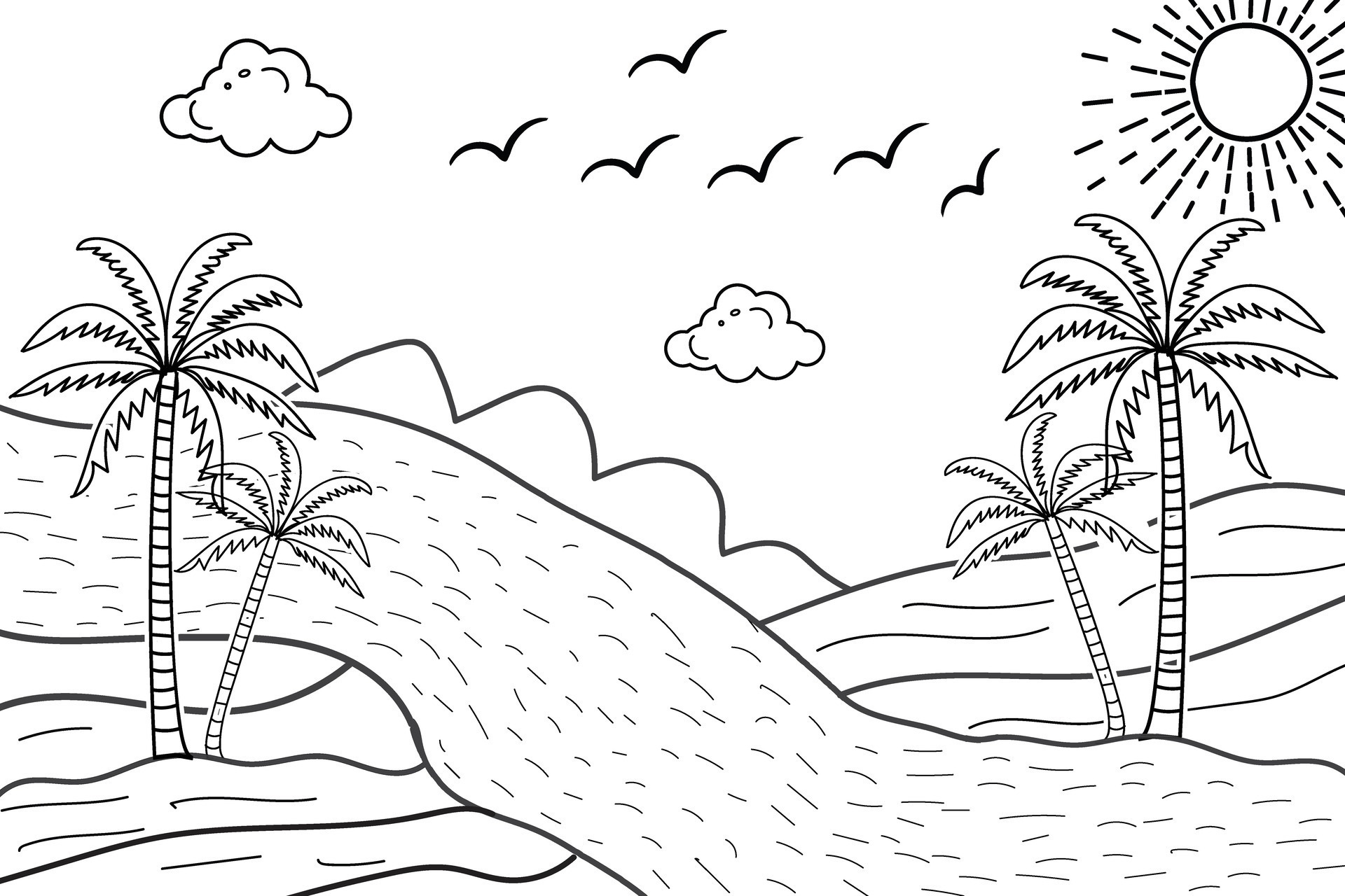 Beautiful Beach Sunrise Coloring Page Download Print Or Color Online 