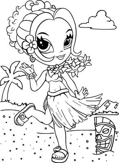 Fashionista in Hawaiian coloring page