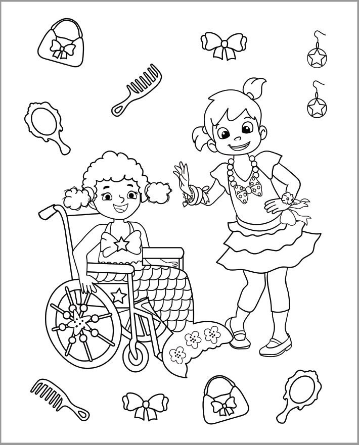 Mermaid in a Wheelchair coloring page