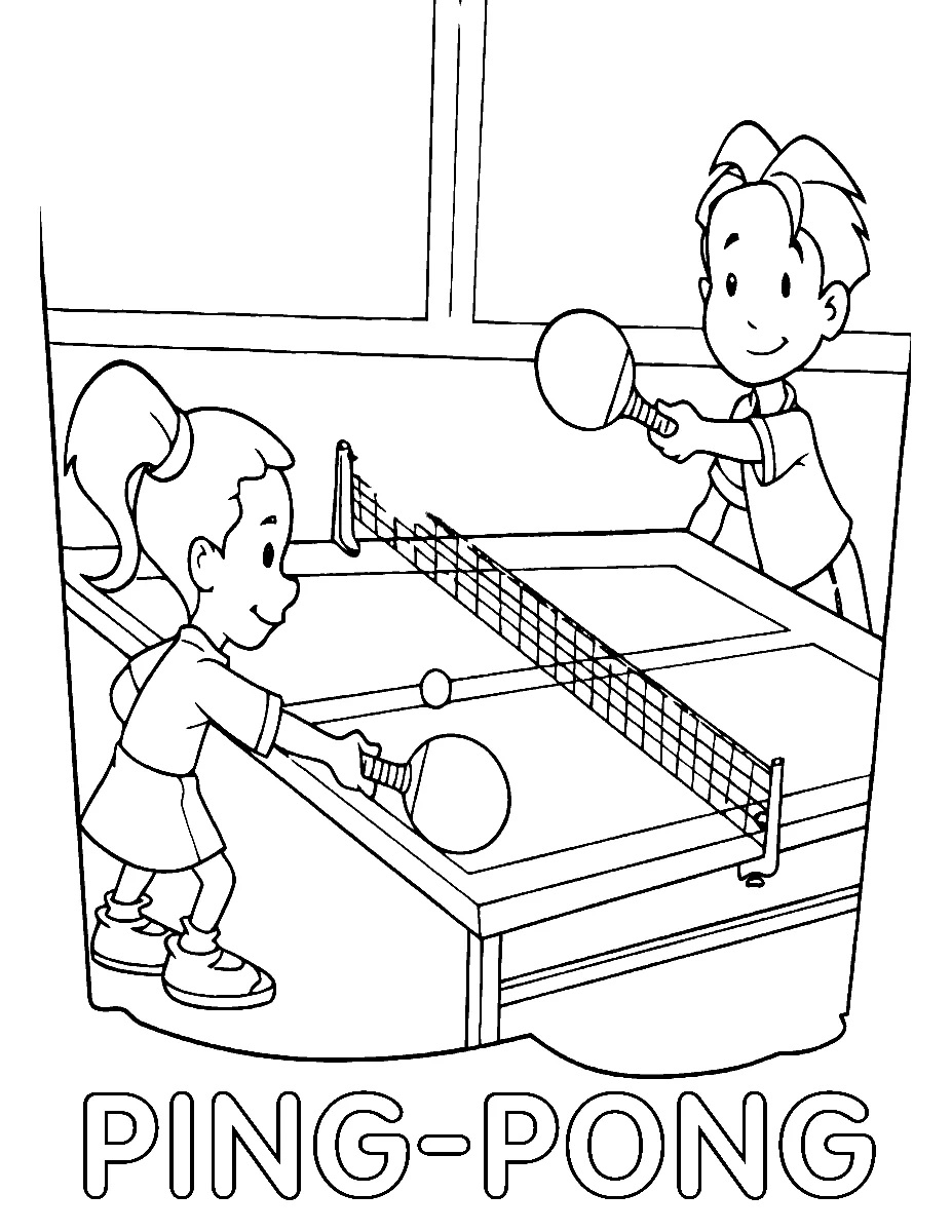 Smiling Two Kids With Table Tenis coloring page