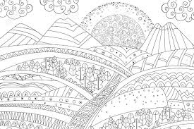 Sunrise In Mountain Landscape coloring page