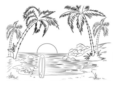 Unforgettable Sunset in Hawaiian coloring page