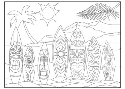 Variety of Surfboards on The Beach coloring page