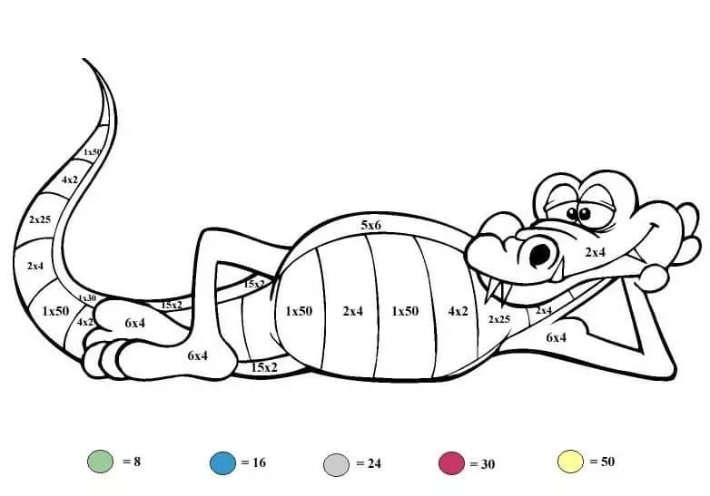 Crocodile Color By Number Multiplication coloring page