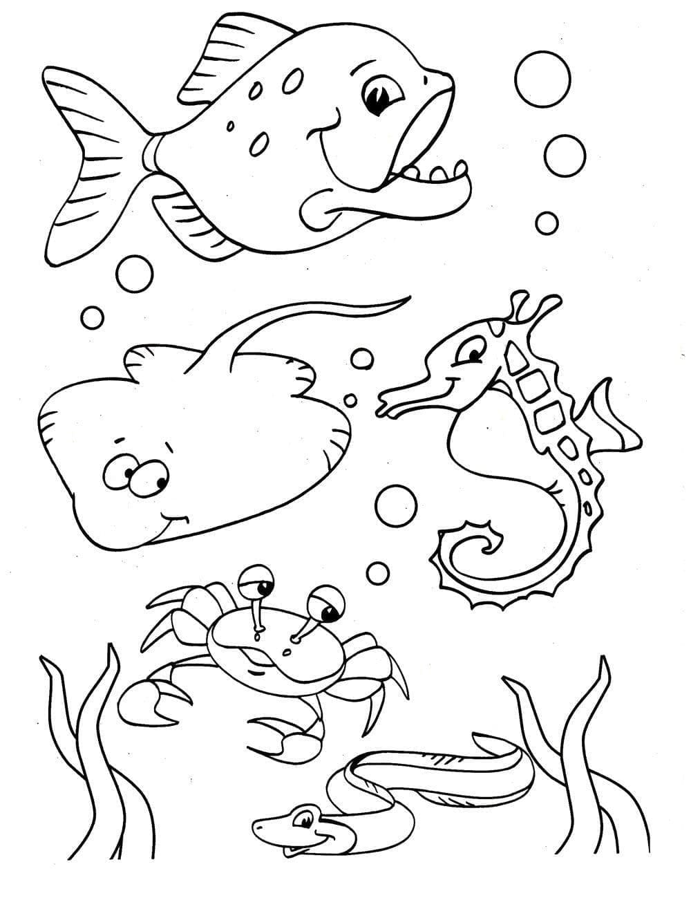 Cute Ocean Creatures coloring page