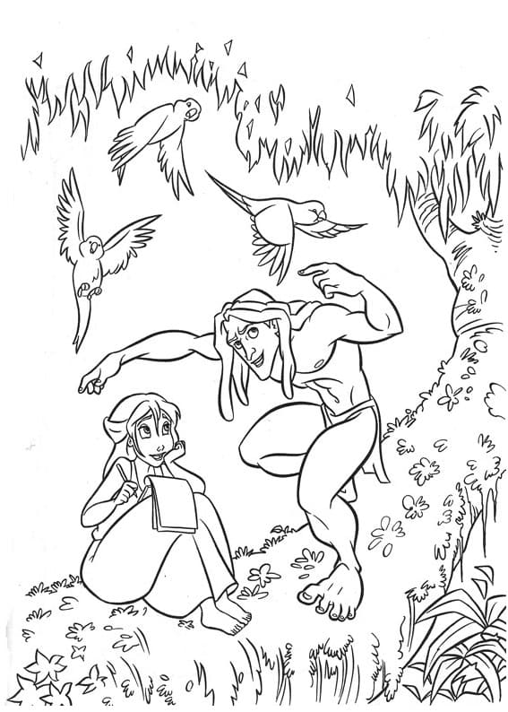 Free Printable Tarzan and Jane coloring page