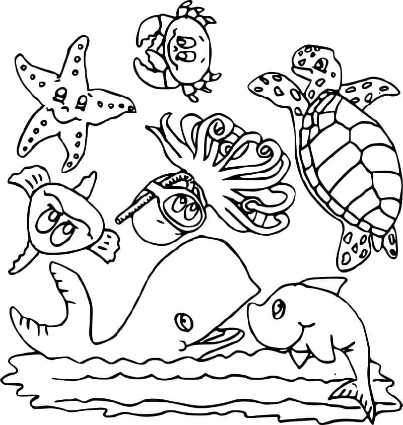 Funny Ocean Creatures coloring page - Download, Print or Color Online