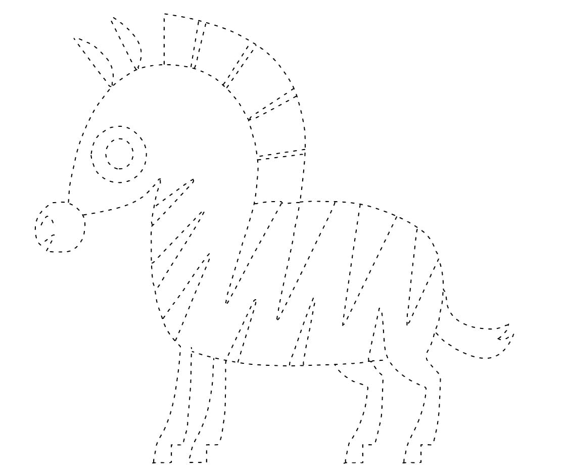 Funny Zebra Tracing Worksheet coloring page