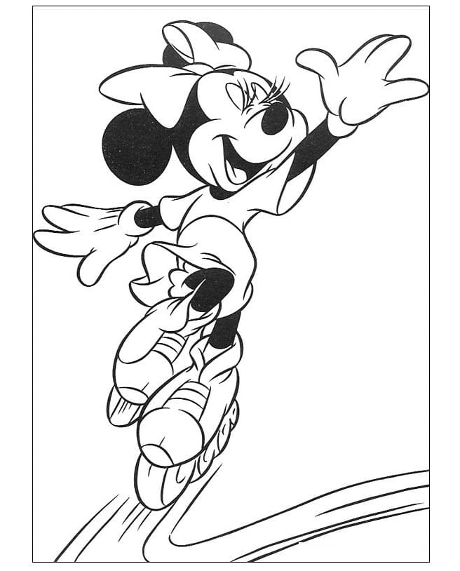 Happy Minnie Mouse Roller Skating coloring page