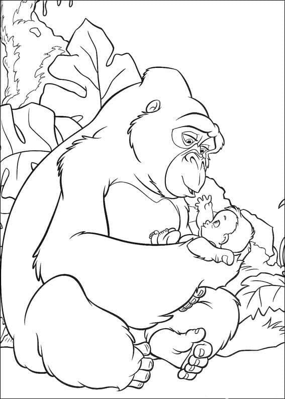 Kala and Baby Tarzan coloring page