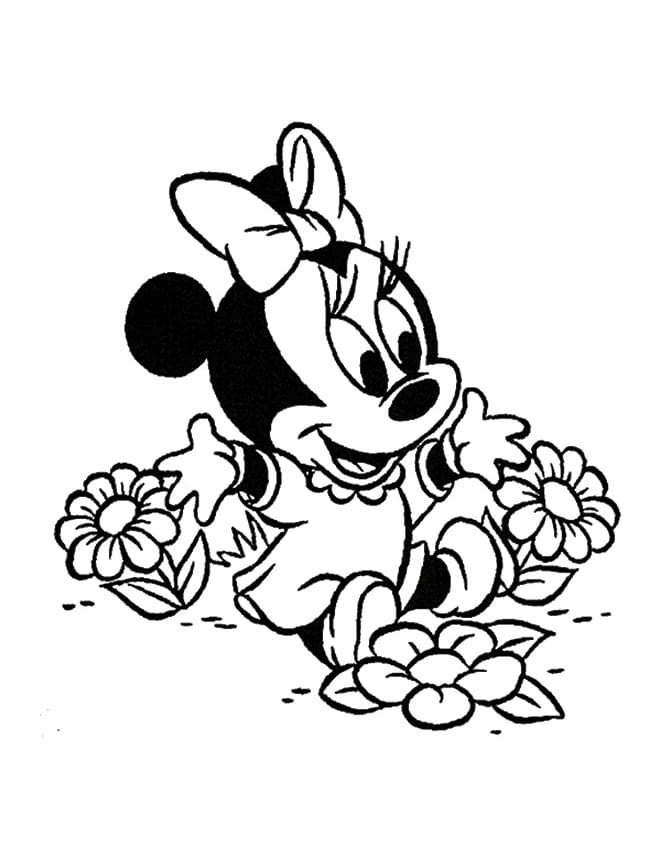 Little Minnie Among the Flowers coloring page